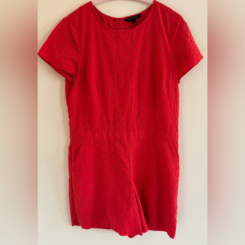 Banana Republic Red Eyelet Cotton Romper Size 6